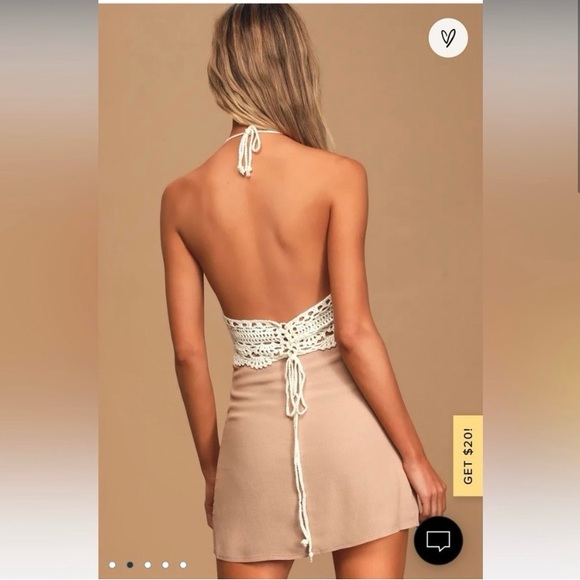 Lulu's Let's Run Away Ivory Crochet Halter Crop Top - M/L - Picture 3 of 9